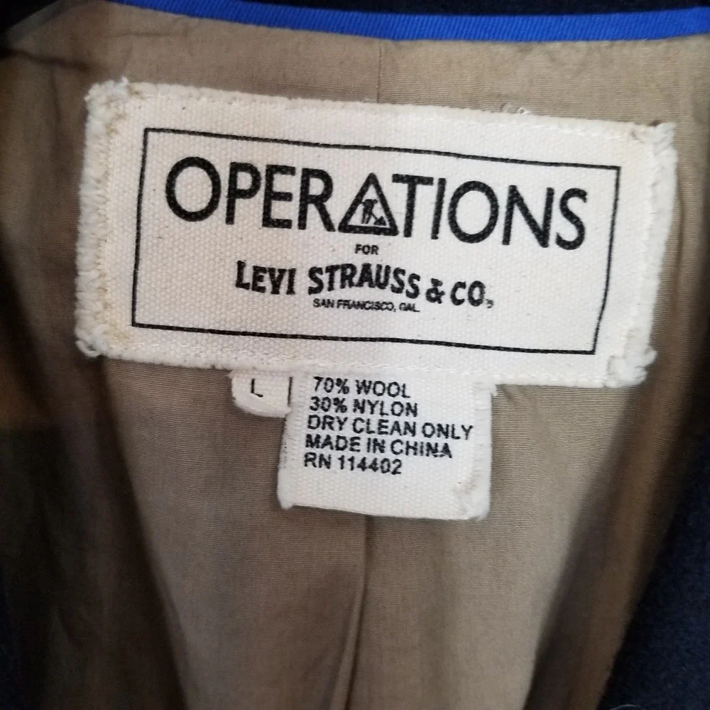 VTG Operations for Levi Strauss Men Wool Blend Blazer Jacket Sz L Navy Button Up